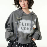 [CLOUD CAKE] Women's Fashion Cloud Cake & Star Crop Hoodie Dark Gray