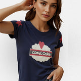 [DFRAME] クラウドケーキスター袖 夏用ピュアコットン レディース半袖Tシャツ