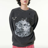 [CLOUD CAKE] Men's Fashion Sweatshirts Long Sleeve Casual Round Neck Diy Tops Dark Gray