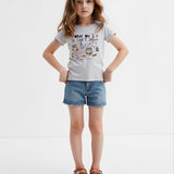 [DFRAME] Puppy Food Printed GREY Children's Short Sleeve Tee