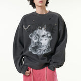 [CLOUD CAKE] Men's Fashion Sweatshirts Long Sleeve Casual Round Neck Diy Tops Dark Gray