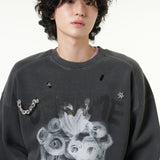 [CLOUD CAKE] Men's Fashion Sweatshirts Long Sleeve Casual Round Neck Diy Tops Dark Gray