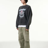 [CLOUD CAKE] Pigment Double-Layer Fabric Printed Sweatshirt Dark Gray