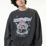 [CLOUD CAKE] Pigment Double-Layer Fabric Printed Sweatshirt Dark Gray