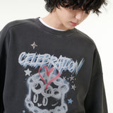 [CLOUD CAKE] Pigment Double-Layer Fabric Printed Sweatshirt Dark Gray