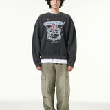 [CLOUD CAKE] Pigment Double-Layer Fabric Printed Sweatshirt Dark Gray