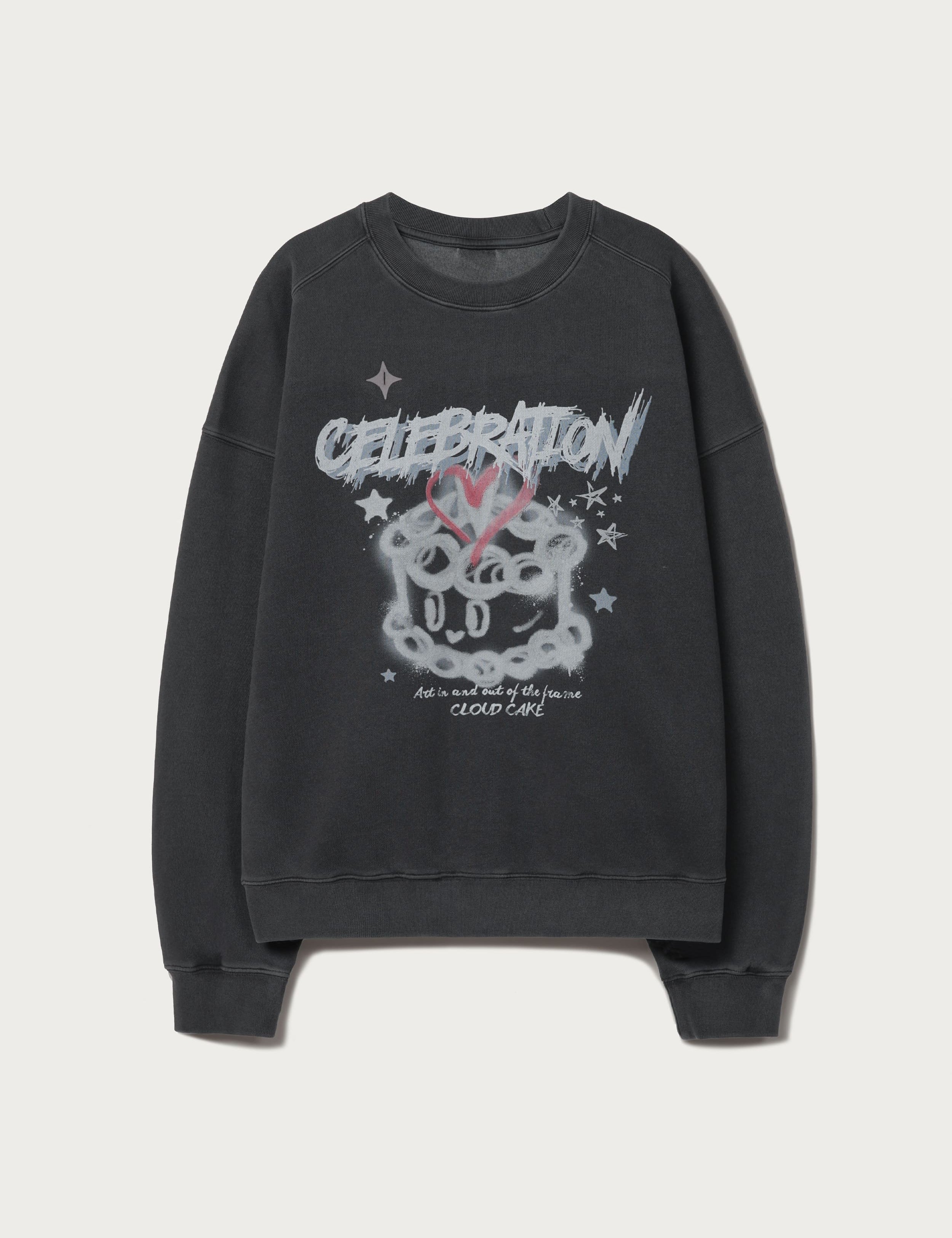 [CLOUD CAKE] Pigment Double-Layer Fabric Printed Sweatshirt Dark Gray