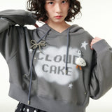 [CLOUD CAKE] Women's Fashion Cloud Cake & Star Crop Hoodie Dark Gray